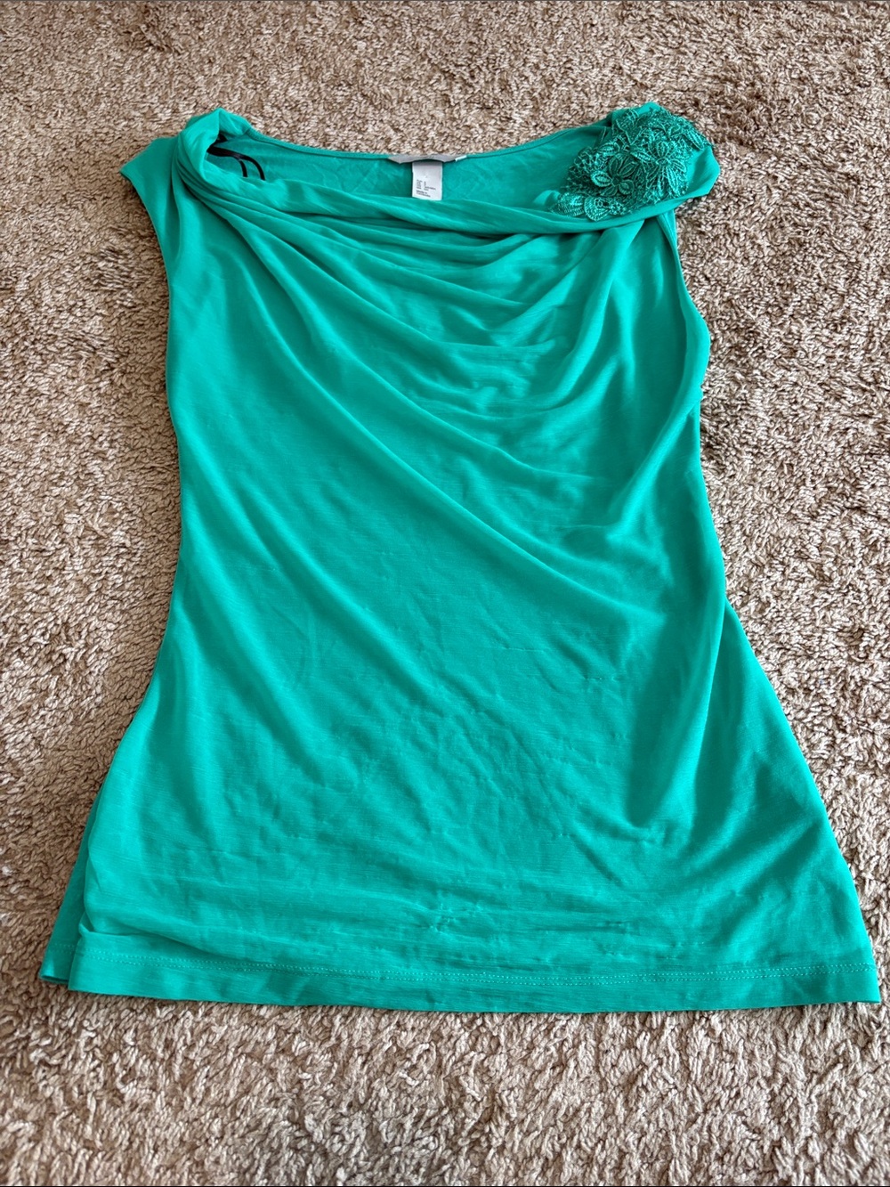 H&M cowl neck blouse with floral lace design